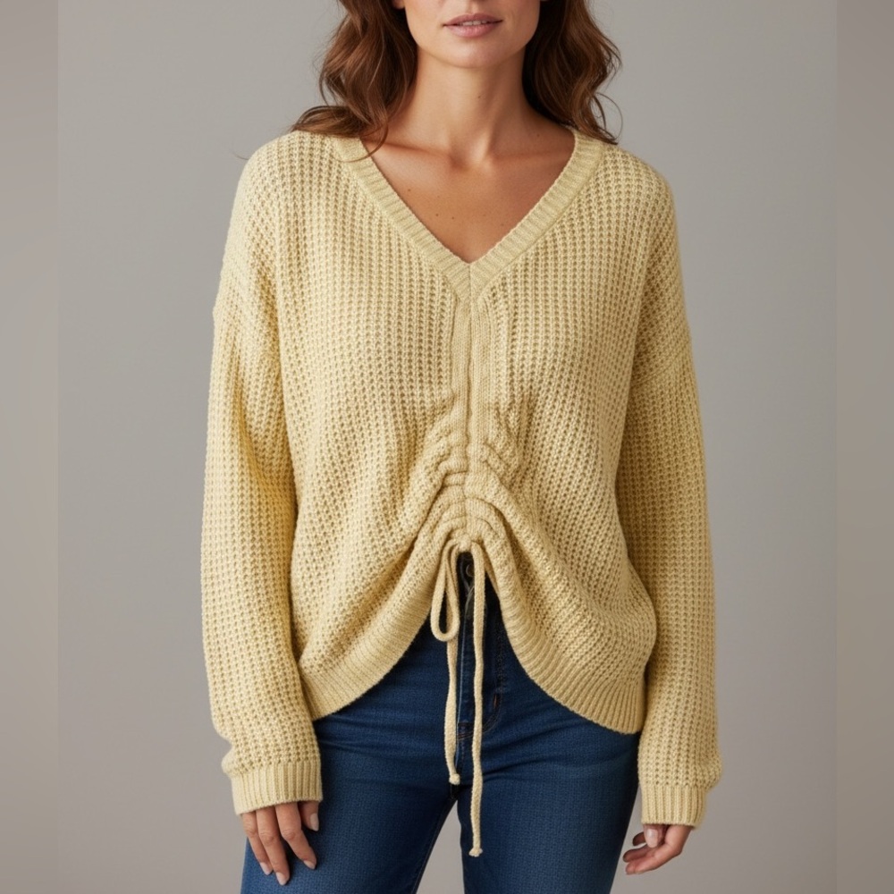 Sincerely Jules neon chartreuse adjustable sweater ruching detail Womens M